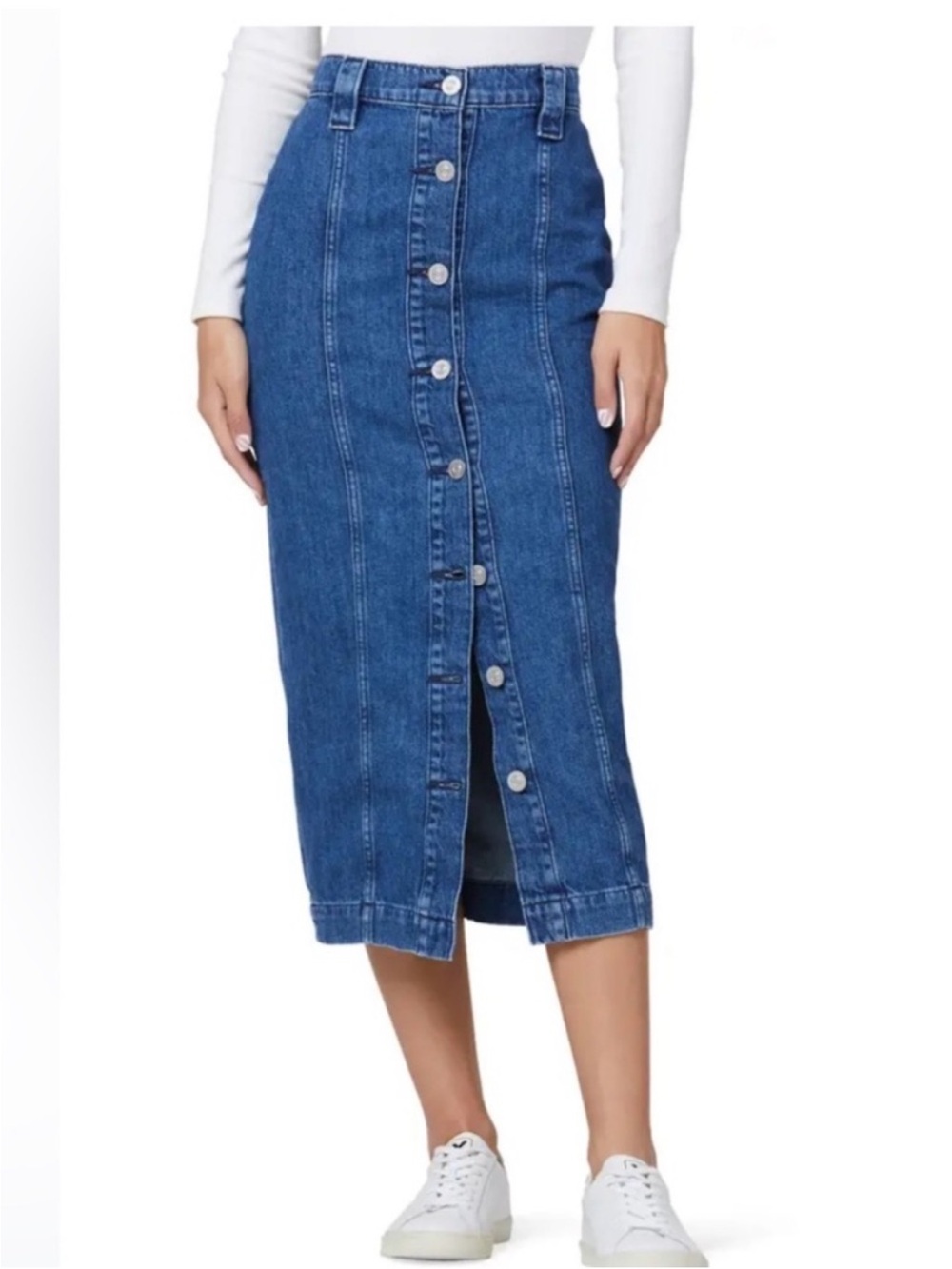 Hudson Jeans Classic Pencil Blue Denim Button-Front Midi Skirt Sz 29